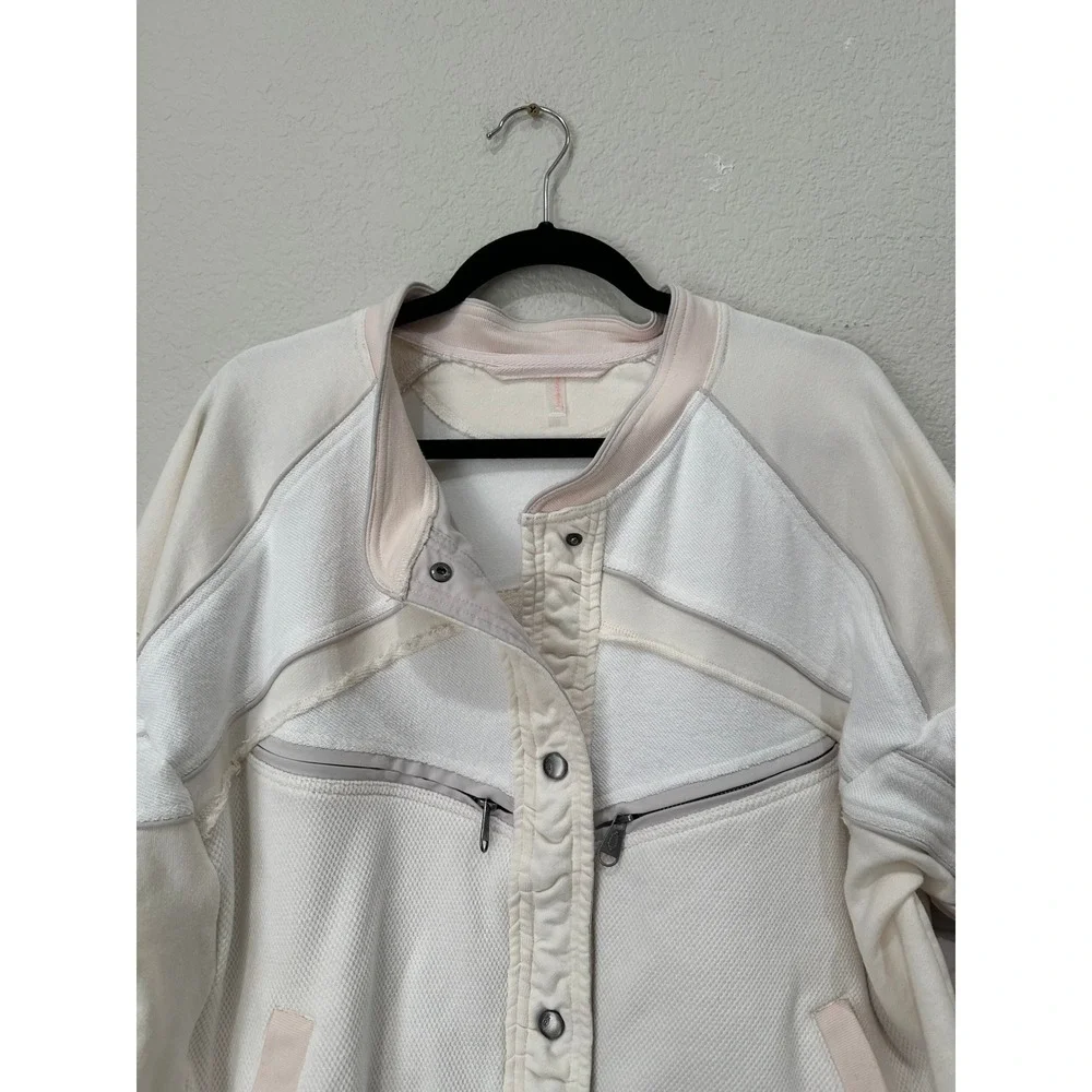 Free People Movement Mixed Media Bomber Jacket Cream Ivory Paneled Women L